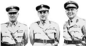 Les 3 colonels : Stylianos Pattakos, Nicolaos Makarezos et Georgios Papadopoulos